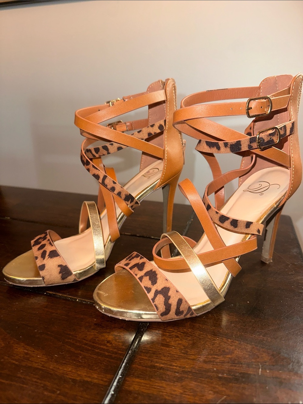 Strappy Leopard & Gold Women’s High Heel Sandals